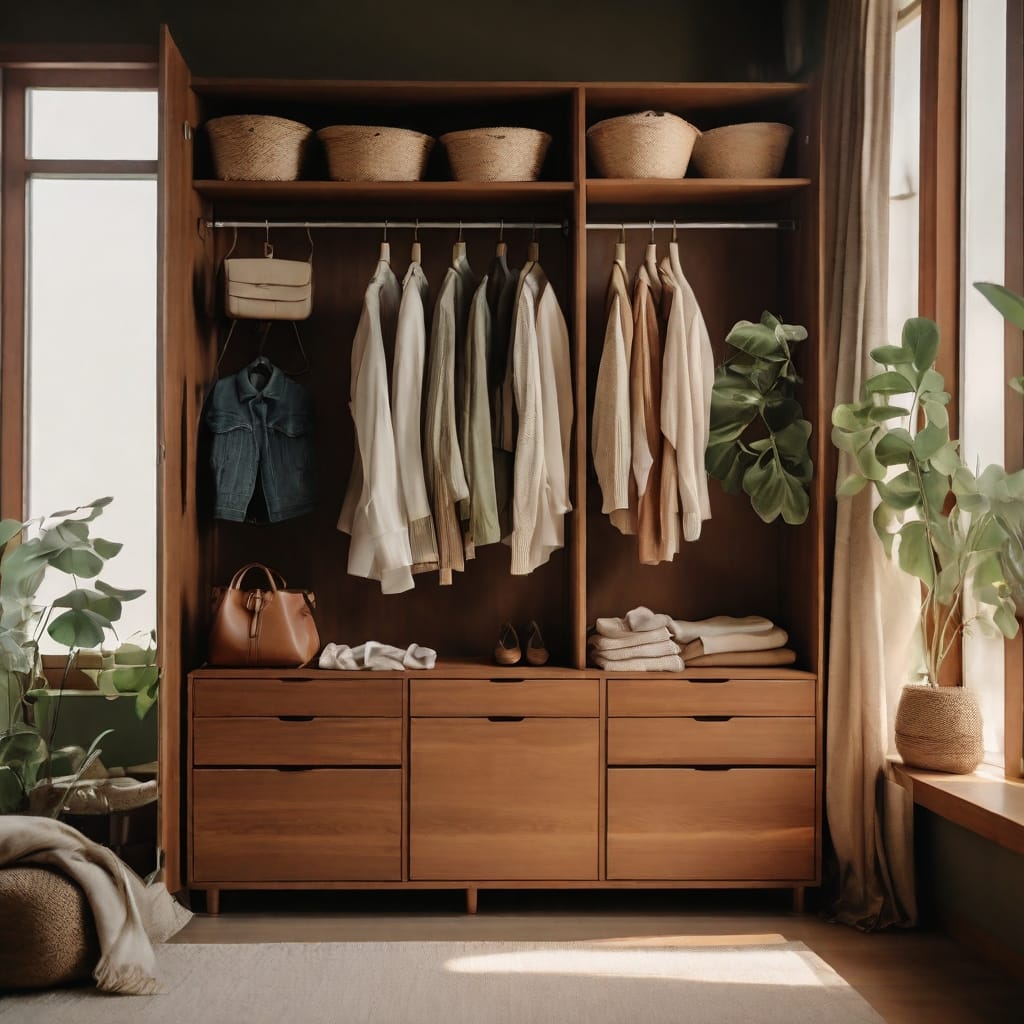 Eco-friendly wardrobe, Sustainable, Stylish closet, High-quality pieces, Timeless pieces, Reduce waste, Sustainable brands, Shop secondhand, Minimize environmental impact, Repurpose garments, Upcycle garments, Extend garment life, Cut down landfill contributions, Natural fabrics, Organic fabrics, Synthetic fabrics, Eco-friendly practices, Sustainability tips, Fashion tips, Greener wardrobe
